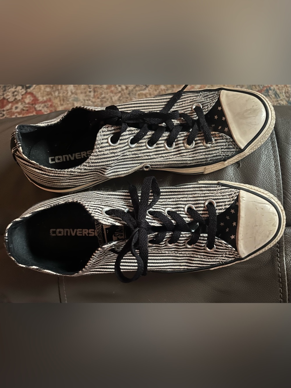 Converse Low-Top Sneakers in Black and White Stripe, stars